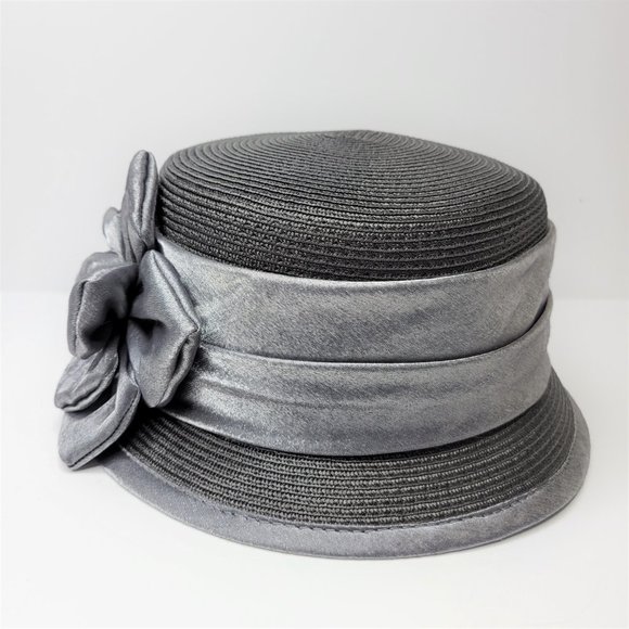 Grey Dress Hat Church Hat with Satin Flower Rosette One Size - Picture 8 of 15